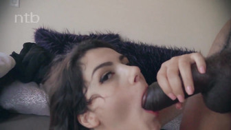 Brunette babe and muscular black guy with huge cock