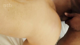Sexy brunette in black lingerie sucks and fucks big black cock