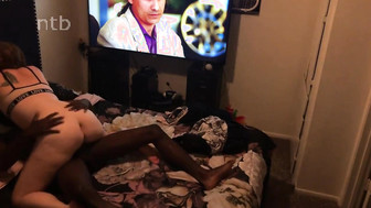 Sexy redhead gets that BBC bareback and receives creampie from her black lover