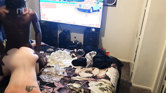 Sexy redhead gets that BBC bareback and receives creampie from her black lover