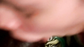 Showing her big boobs and working on that BBC with her mouth