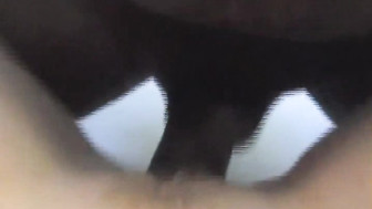 Pale skin, bald pussy with just tuft on it and tasty black lover's cumload