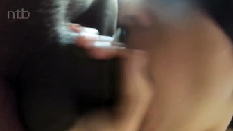 Skinny brunette enjoys big black dick