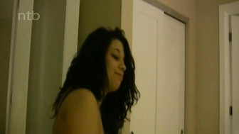 Sexy brunette with huge butterfly tattoo on her belly is incredibly sexy