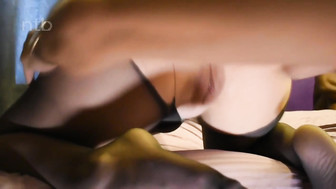 Sucking hubby while bbc was drilling her and letting him have sloppy seconds