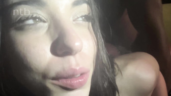 Horny brunette in action with hung black stud while her hubby was watching