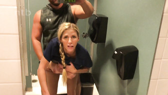 Amateur busty blonde got used in bathroom