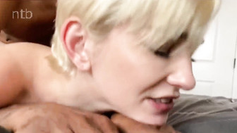 Skinny, tall white blonde with small boobs, long legs and tiny tits gets fucked by huge black cock