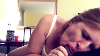 Redhead white MILF gets her mouth full of cum