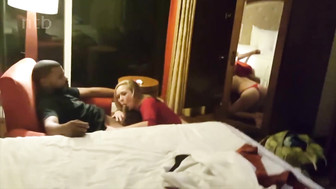 Cuckold blond sucks husbands dick off while black stud pounds her from behind