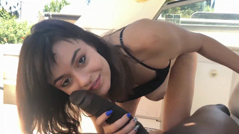 Huge black guy fucks horny brunette girl bareback on the boat