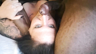 Sexy white MILF enjoys having threesome with two black studs