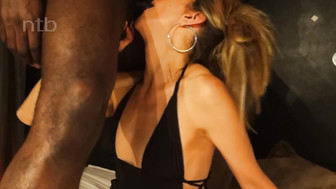 Skinny cuckold blond met new black stud