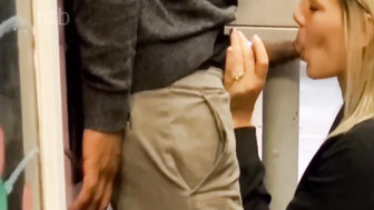 Cuckold white wife gets fucked by big black cock while sucking off hubby's dick