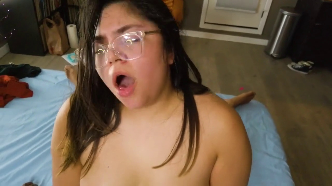 Thick nerd latina has an orgasm while fucking with black lover photo