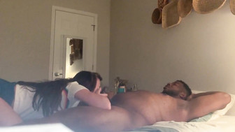 White girlfriend riding boyfriend