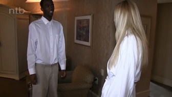 Stunning blonde milf with big tits who sucked huge black cock off