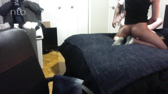 Stunning white babe with big ass and small boobs fucks hubby and black friend