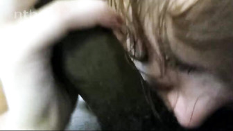 Gagging on big black dick while trying to swallow and riding