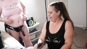 Chubby white babes enjoy big black dick and huge black dildo together