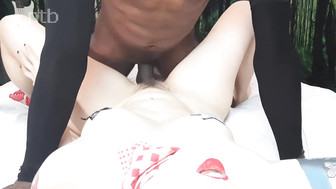 Blond white babe enjoys huge black dick and gets messy creampie inside