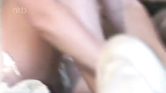 Cuckold white wife in white stockings and garters enacted her first wedding night