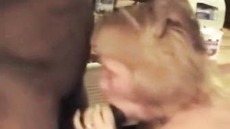 Sexy Blonde Cuckolding Hotwife Spit-Roasted By Two Black Studs