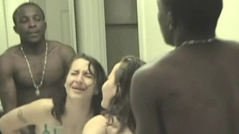 Loudmouth wife clenching with two hung black studs