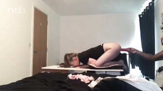 Teen blond gets fucked bareback by bbc and receives messy load on her face