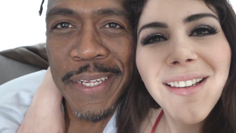 Horny white brunette fucks that huge black dong and gets her pussy creampied