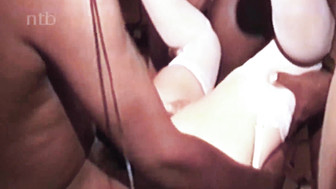 Cuckold white wife in white stockings gets gangbanged by hung black studs