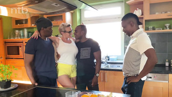 Busty and booty white MILF fucks three big black cocks and gets three creampies