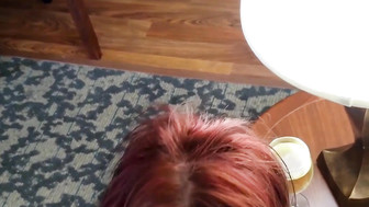 Redhead white MILF sucks BBC off and gets creampie in her ass