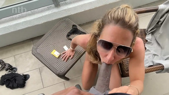 Blonde with sunglasses sucks and fucks big black cock