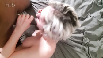 Sexy blond sucks and fucks big black cock right after she came back from grocery