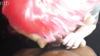 Teen white babe sucks and fucks big black cock and receives messy facial