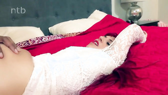 Redhead wife in red dress