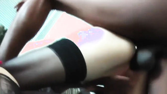 Happy brunette in stockings