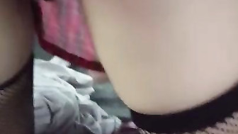 Hot girl in stockings fucked in the car