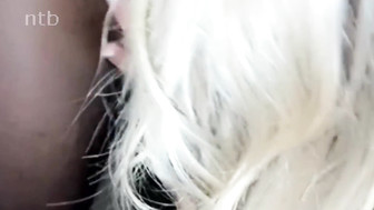 Horny white honey fucks big black cock while her husband was filming