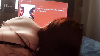 Stunning redhead sucks and fucks big black cock and milk those hard black balls