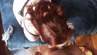 Stunning redhead sucks and fucks big black cock and milk those hard black balls