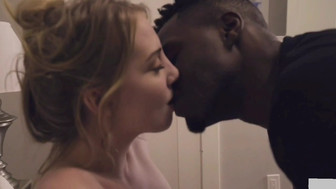 White Wife Kissing Fucking Black - Amateur white blond receives tasty creampie from her hung black bull
