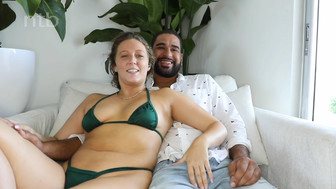 Hot PAWG with butt plug sucks and rides huge mixed dick