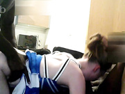 Teen white cheerleader babe sucks off big black cocks and gets fucked bareback