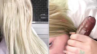 Sexy blond sucks that huge black cock off and swallows big and messy creampie