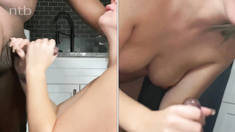 Sexy blond sucks that huge black cock off and swallows big and messy creampie