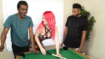 Hung black stud's fuck that tatted white babe and unload their balls in her ass