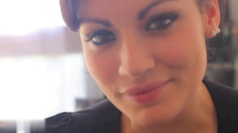 Sexy french babe sucking dicks and getting cum on her face