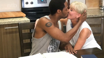 Blonde MILF housewife takes thick black dick on the kitchen